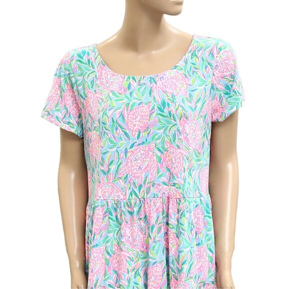 Lilly Pulitzer Geanna Swing Mini Dress Tiered Turtle Printed Cotton L NEW 282953 - Picture 6 of 8